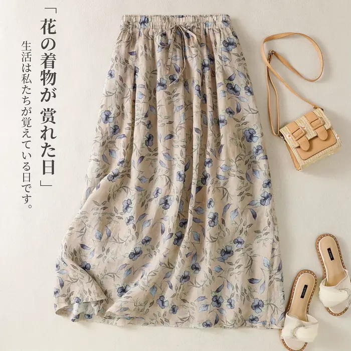 Jupe en coton et lin imprimée style ethnique pour femme, nouvelle collection été, style coréen, tail