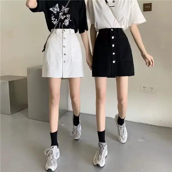 Jupe courte en jean taille haute pour femme