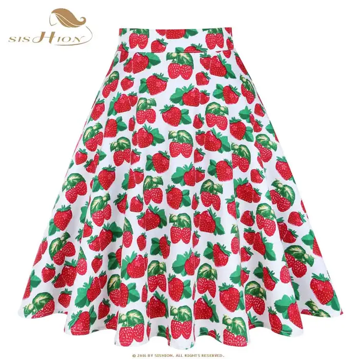 Jupe Femme Taille Haute Vintage Rétro Années 50 Rockabilly Swing Été Bleu Rouge Noir Coton Élasthanne Occasions Spéciales Soirées Chic Plis Empire
