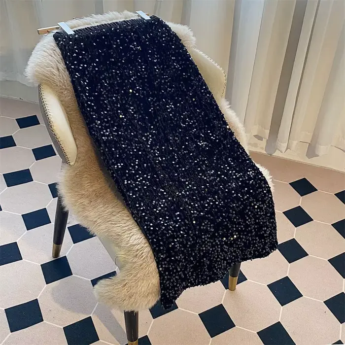 Chic noir et argent Paillettes Jupe Midi Style coréen Юбки Faldas Mujer Jupe Goth Jupe une ligne Hig