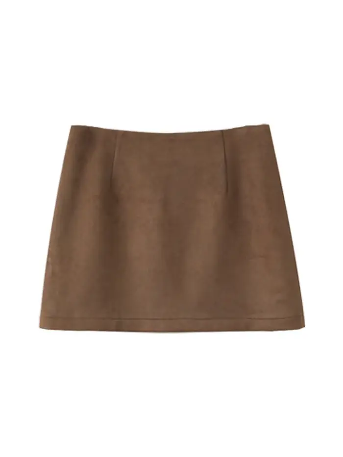 Mini jupe Vintage en daim pour banlieue, jupe crayon marron taille haute, tenue pour femme
