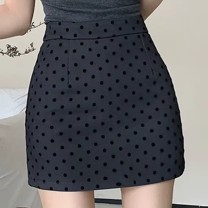Mini-jupe midi taille haute à pois ronds pour femmes, vêtements décontractés pour femmes, jupes midi