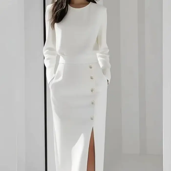 Robe midi élégante pour femme à manches longues