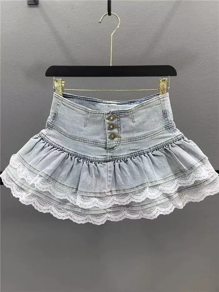 Jupe Plissée Mini Vintage Denim Femme Style Y2K Occasions Spéciales Polyester Couleur Abricot Blanc Beige Cyan Gris Orange Rouge Turquoise Noir