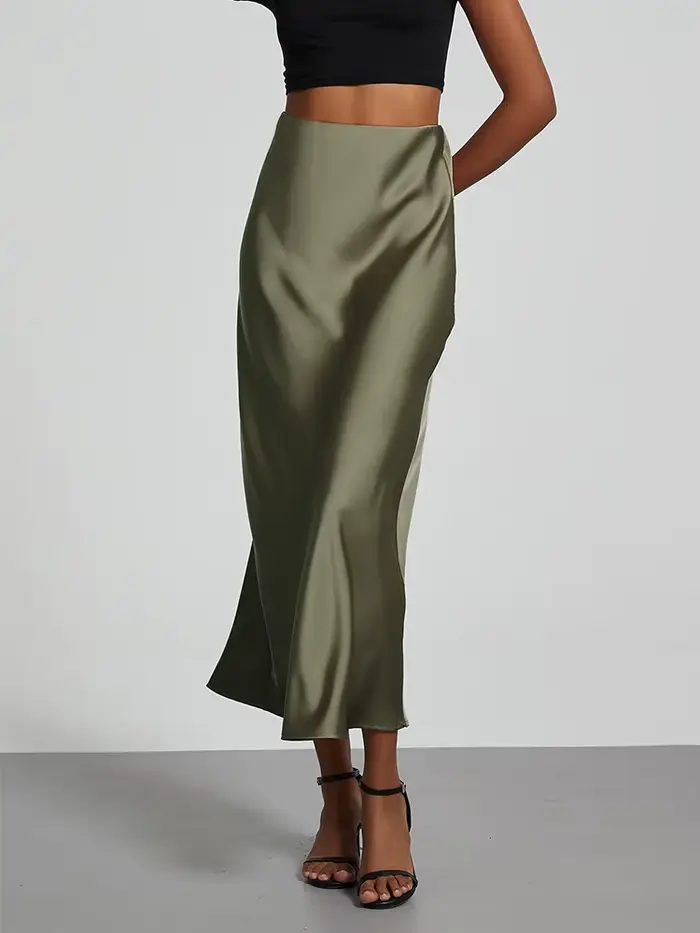 Jupe longue taille haute en satin pour femmes