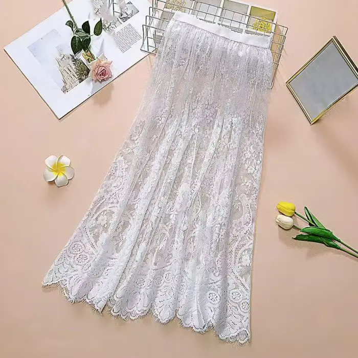 Sous-jupe en dentelle florale, 75cm, maille Anti-éblouissement, robe, taille haute, jupe de sécurité