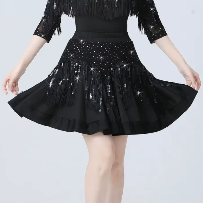 Jupe de danse latine scintillante pour femmes style moderne danse de salon et jitterbug occasions spéciales compétition danse de salon anniversaire présent cadeau danseur