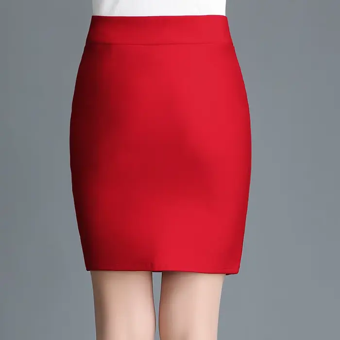 Bureau dame maigre tenue d'affaires rouge jupe moulante de hanche été nouvelles femmes de base polyvalente mode
