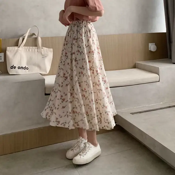 Jupe longue plissée Vintage à imprimé Floral