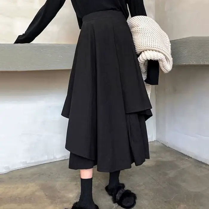 Femmes jupes noires japonais gothique irrégulière taille haute jupe plissée pantalon