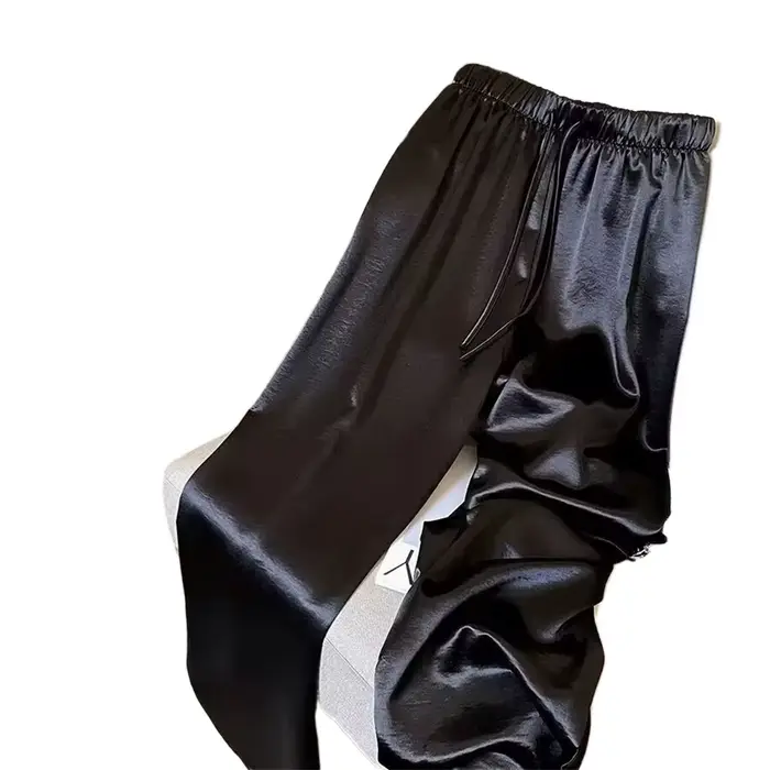 Pantalons décontractés de mode coréenne taille haute mince jambe large femmes printemps été bureau couleur unie plissés droit tout-match décontractés