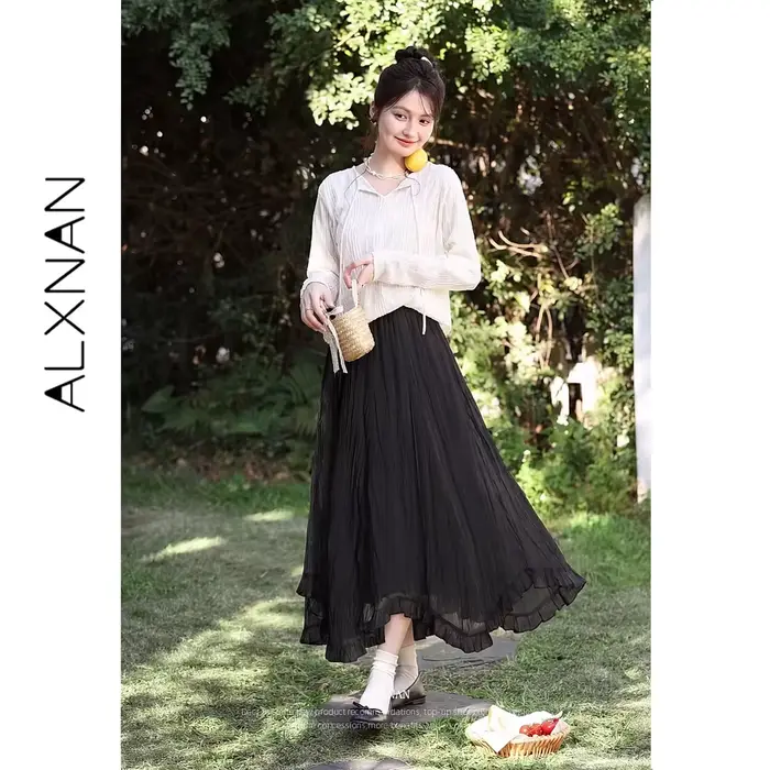 Jupe longue noire d'été pour femme ALXNAN