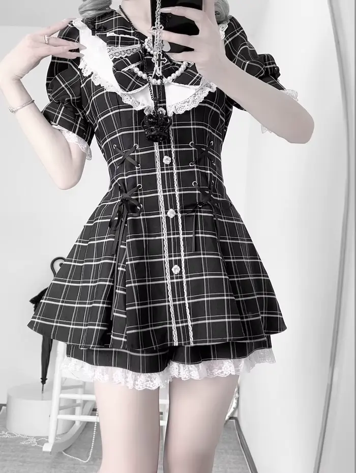 Robe Lolita style Jirai Kei Kawaii avec nœud pour femme