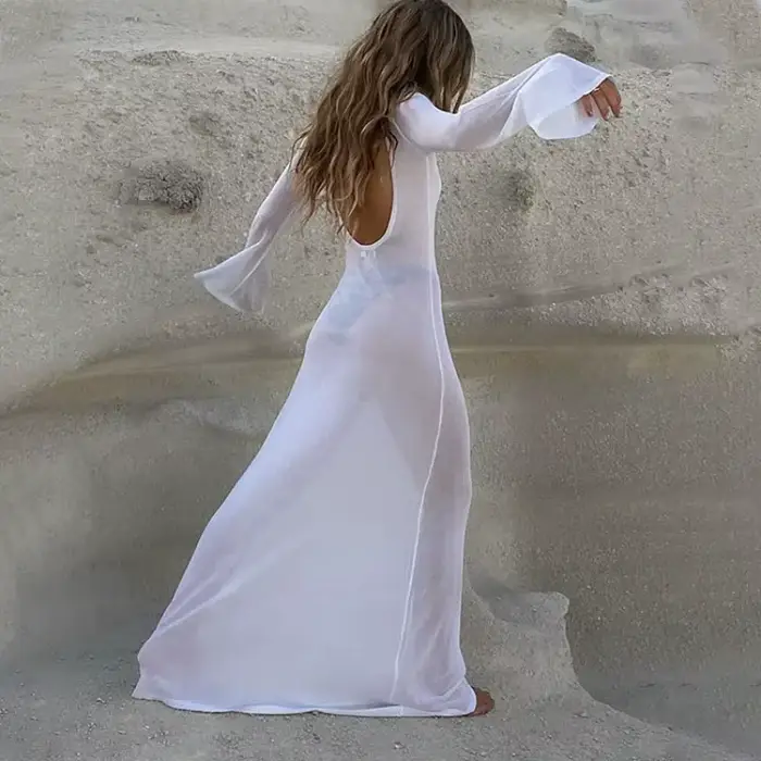 Robe Maxi en Maille Transparente Femme Style Bohème Élégante pour Soirées Plage et Occasions Spéciales