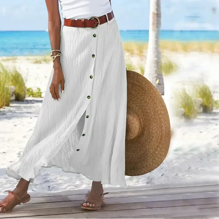 Nouvelle jupe midi en coton taille haute pour femme 2026, boutonnée, unie, fendue, style tennis, pou