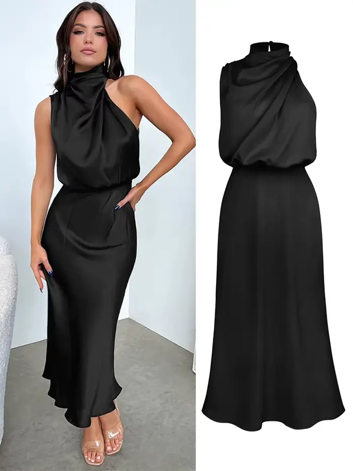 Robe longue d'été en Satin de soie pour femmes, haut de gamme, sans manches, mode élégante, robes de