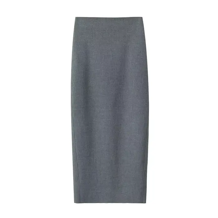 Bazaleas 2024 élégant gris femmes jupe longue officiel taille haute paquet hanche a-ligne jupes