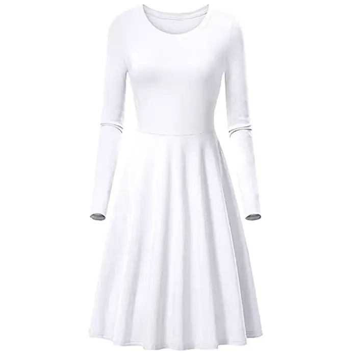 Robe trapèze à manches longues et col rond pour femme