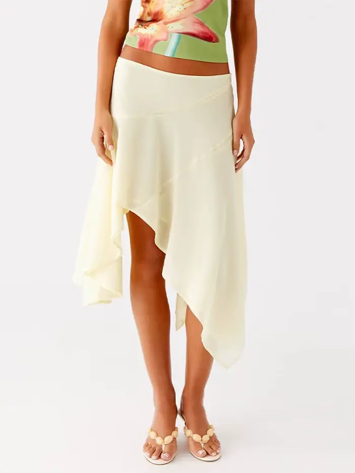 Jupe midi taille haute à ourlet asymétrique et irrégulier