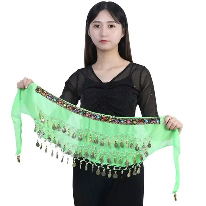 Jupe de danseuse thaïlandaise indienne arabe pour femmes avec ceinture hip scarf et pompons à paillettes pour danse du ventre costumes de spectacle occassions spéciales