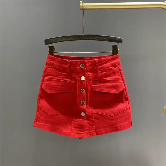 Jupe en jean vintage à simple boutonnage pour femme, mini jupes taille haute, hanche ronde, ligne A,