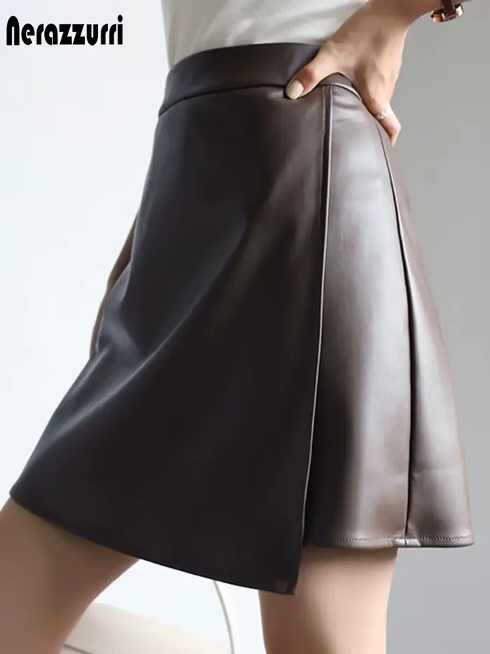 Nerazzurri printemps mini jupes en simili cuir pour femmes 2021 marron jupe courte