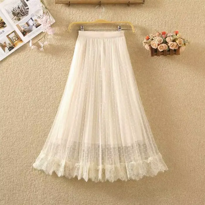 Tutu Tulle longue Maxi jupe femmes mode 2023 coréen mignon rose taille haute jupe plissée maille fem