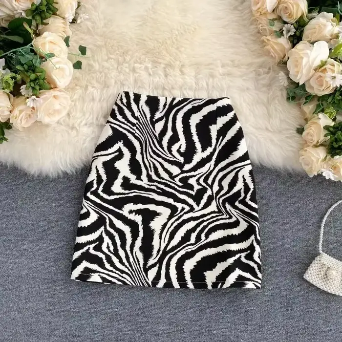 Nouvelle jupe mini pour femme imprimé zèbre 2026, style vintage, coupe trapèze, taille haute, ajusté