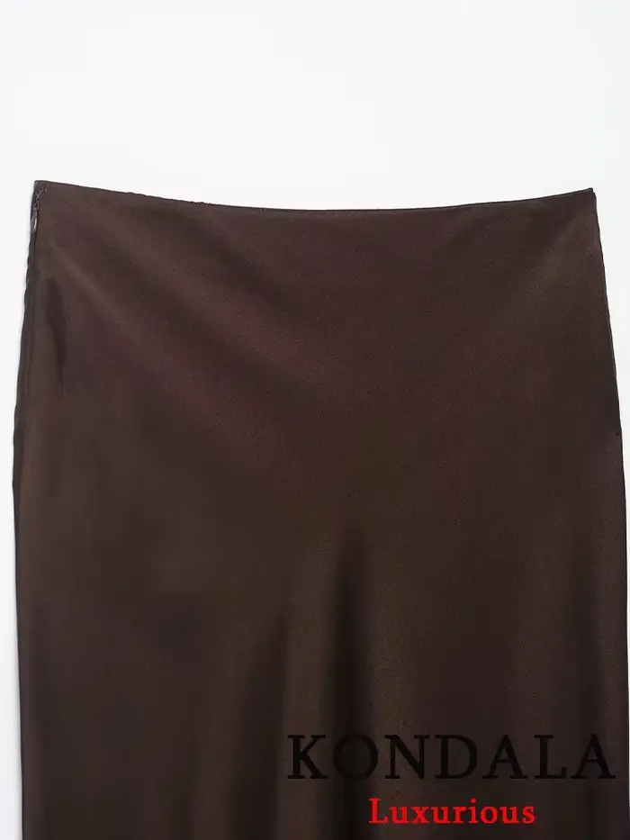KONDALA Vintage Chic chocolat marron Satin jupes avant fendu dentelle Midi