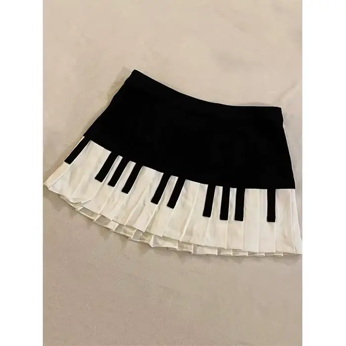 Vintage Y2k noir blanc Piano jupe femmes Design Hepburn été Harajuku Mini