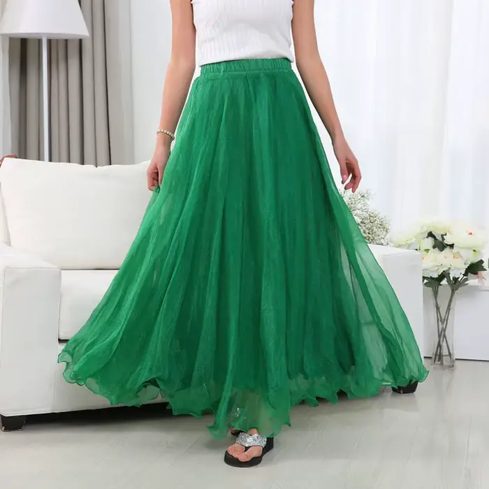 Robe de danse taille haute en mousseline de soie dorée pour femmes