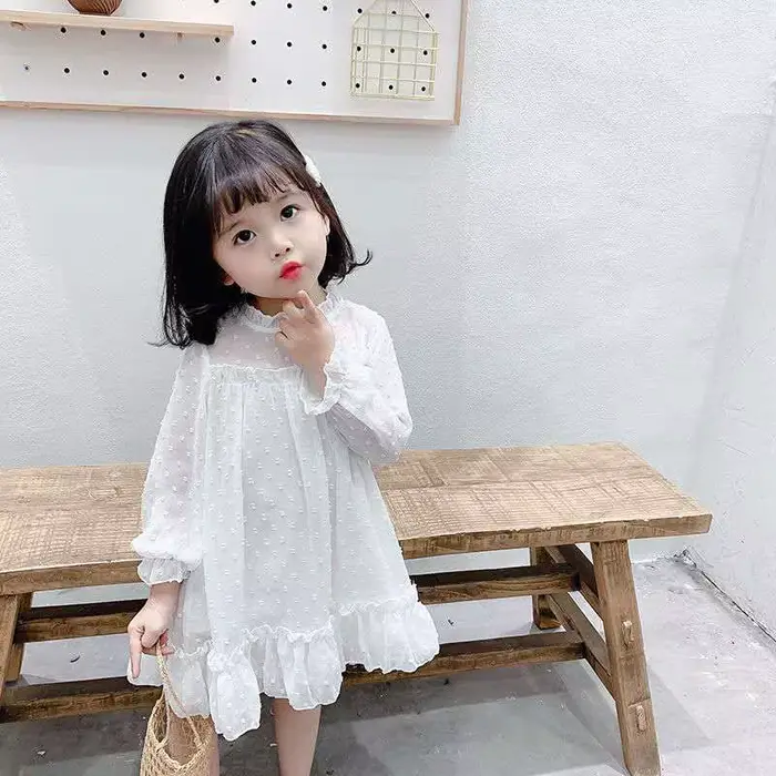 Printemps automne fille robe blanche