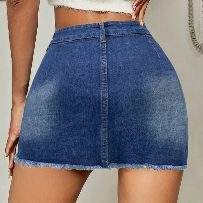 Jupe Courte en Jean Femme 2026 Nouvelle Collection Denim Déchirée Coupe Slim Effet Hanches Affinées