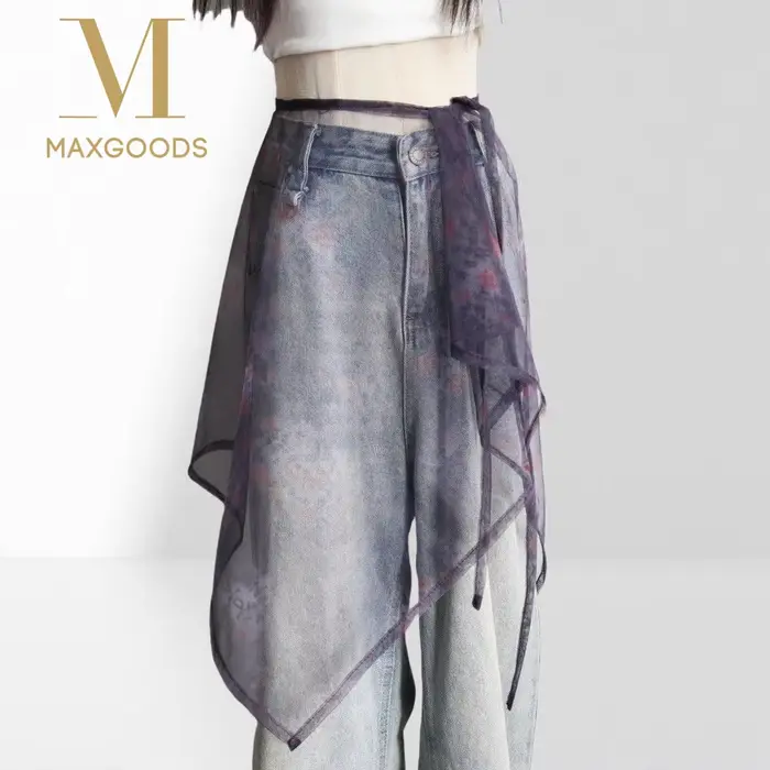 Jupe longue en dentelle taille haute transparente Y2K Streetwear avec cordon de serrage