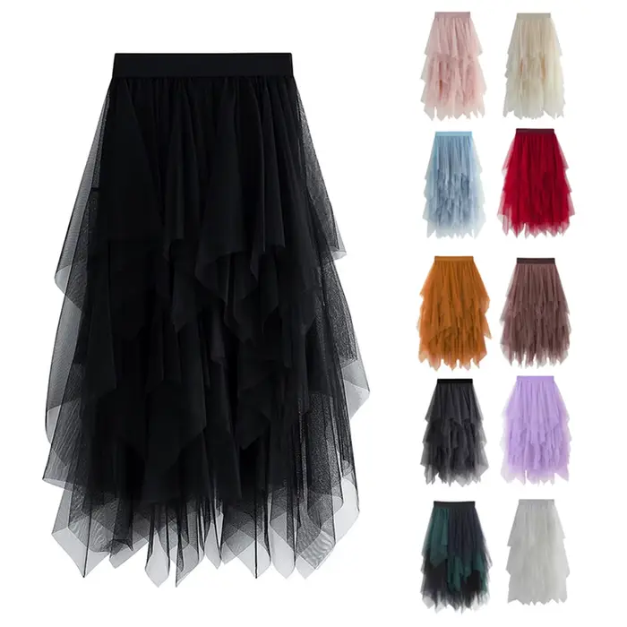 Fairycore-Jupe à bulles en tulle élastique irrégulier pour femme