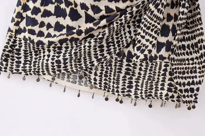 Femmes Vintage imprimé géométrique noué Mini jupe Sarong Faldas Mujer femme perles gland décontracté fermeture éclair robes