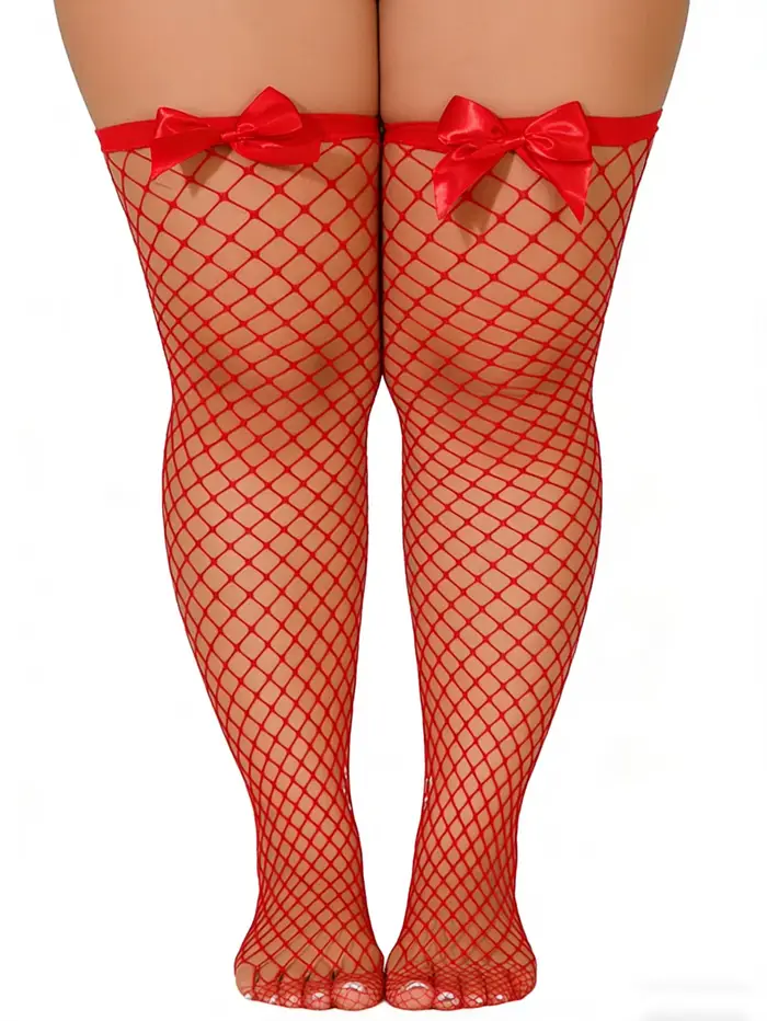 Bas résilles rouges pour femmes avec nœud en satin, bas transparents sexy pour tenues de soirée et de boîte de nuit élégants à offrir pour femme occasions spéciales