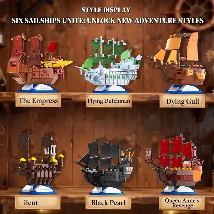 Blocs de construction de modèle de bateau pirate miniature à faire soi-même