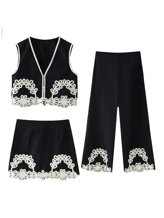 Ensemble jupe brodée à fermeture éclair pour femme
