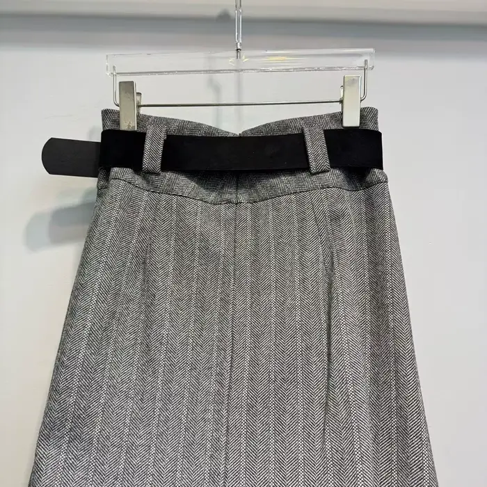 Nouveau 2025 hiver jupe longue de haute qualité laine mélange femmes ceinture Patchwork décontracté