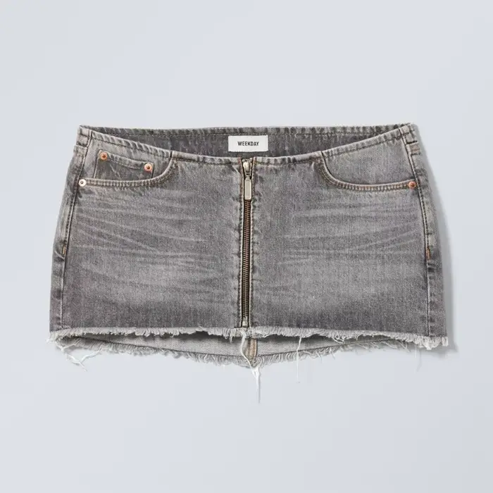 Jupe courte en jean gris décontractée Y2K pour femmes, fermeture éclair, style rétro, taille basse, 