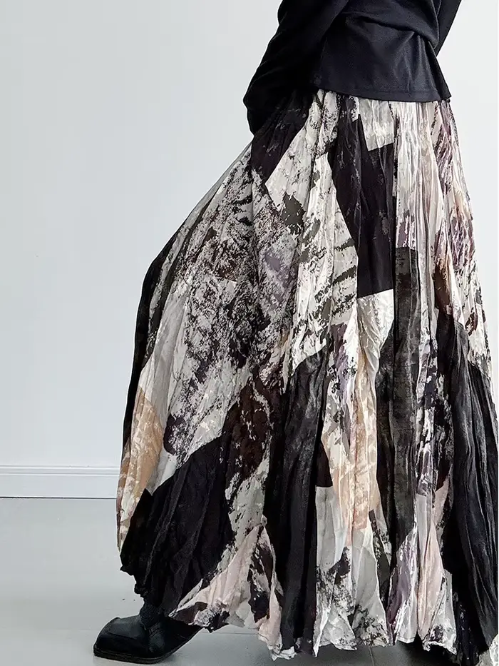 [EAM] taille haute élastique imprimé plissé élégant a-ligne demi-corps jupe femmes mode marée nouveau printemps automne 2026 1DJ5417