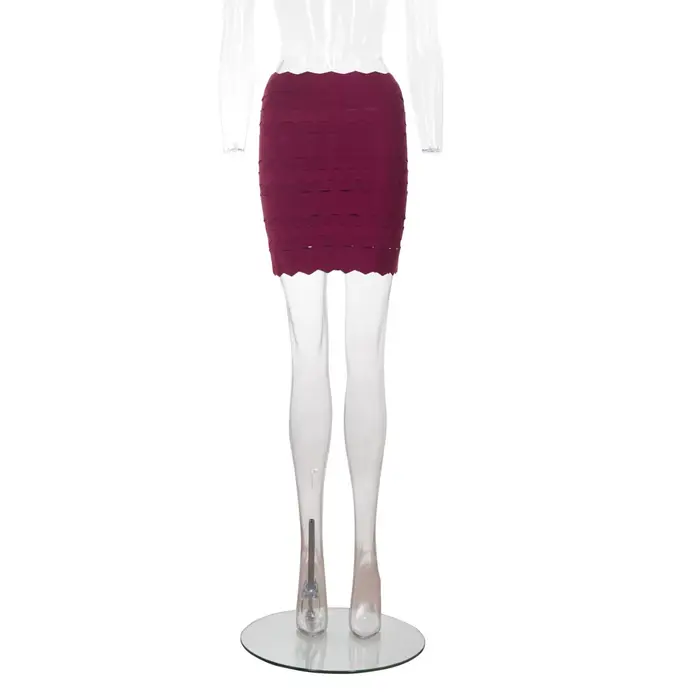 Mini-jupe élégante à bandes rouge vin, jupe moulante taille haute, ourlet festonné, tricotée en nylon élasthanne rayonne, pour femmes, toutes saisons, style décontracté, idéale pour événements professionnels et soirées