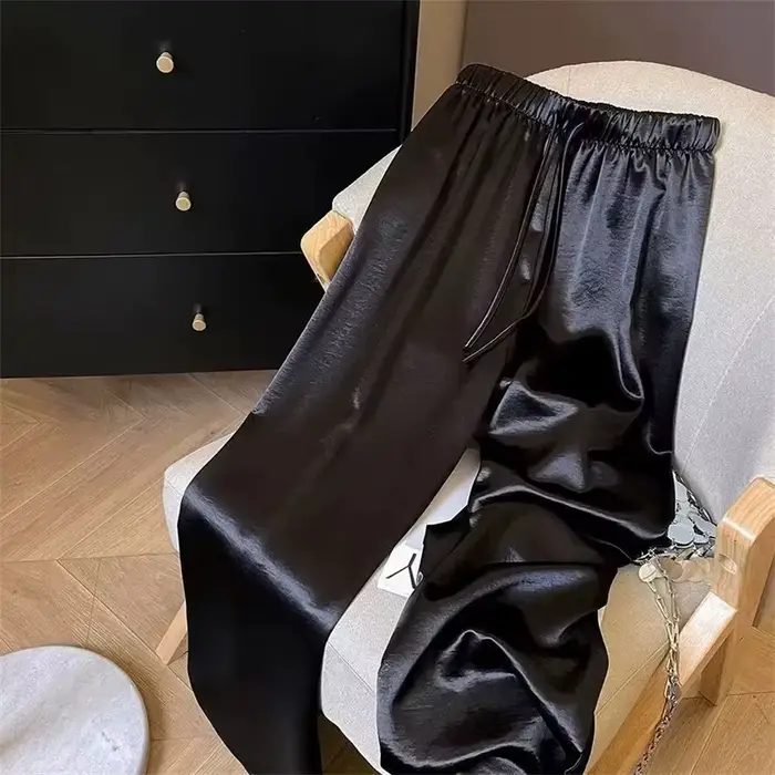 Pantalons décontractés de mode coréenne taille haute mince jambe large femmes printemps été bureau couleur unie plissés droit tout-match décontractés