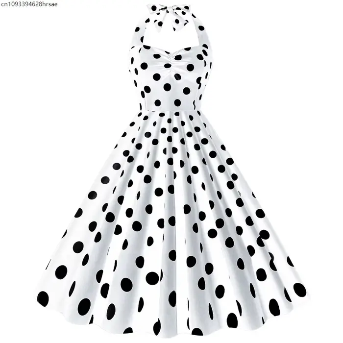 Robe vintage sans manches pour femmes des années 50 et 60, robe trapèze florale à pois des années 19
