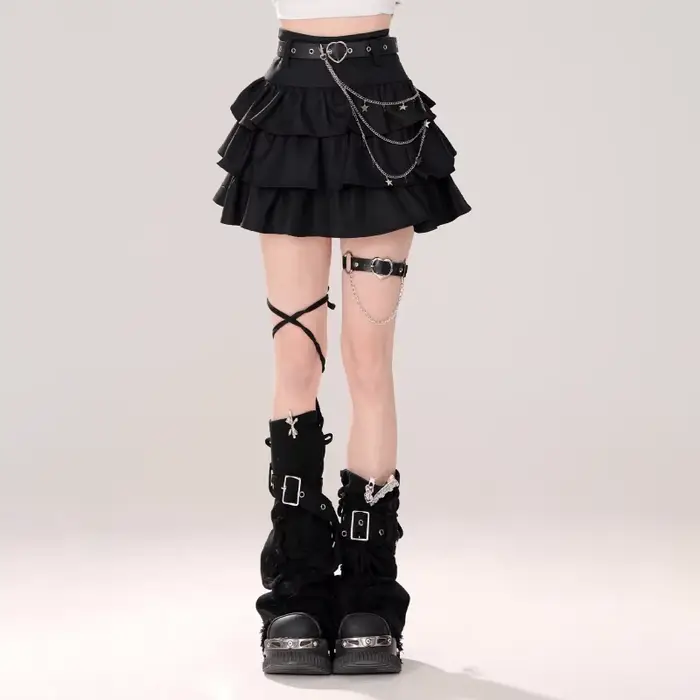 Jupe gâteau trapèze gothique noire pour femmes, Vintage Y2k, esthétique, Harajuku, coréenne élégante