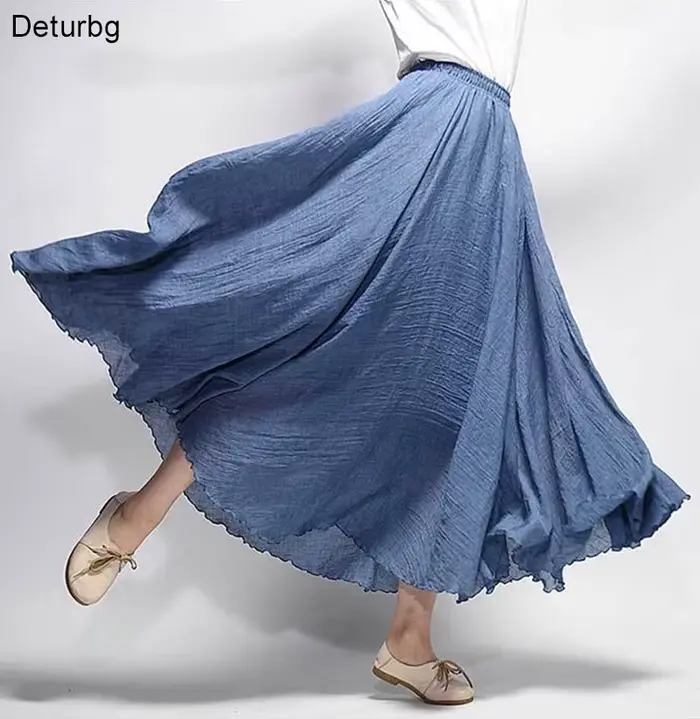 Jupe longue élégante en lin taille haute pour femme