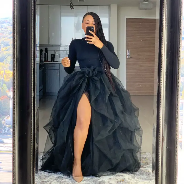 Jupe longue tutu pour femme, fendue sur le devant, en tulle superposé, bouffante, longueur ras du so