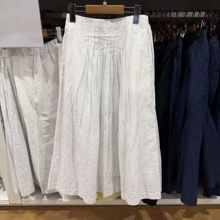 Jupe plissée en coton et lin, jupe mi-longue style A, jupe amincissante mi-longue, style japonais, m