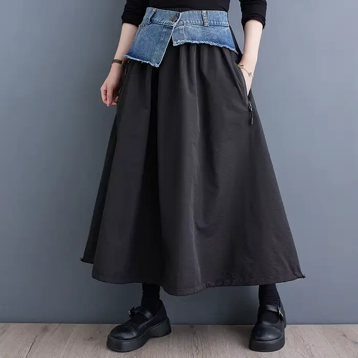 Surdimensionné vintage élastique taille haute printemps automne décontracté ample longue pour femme 